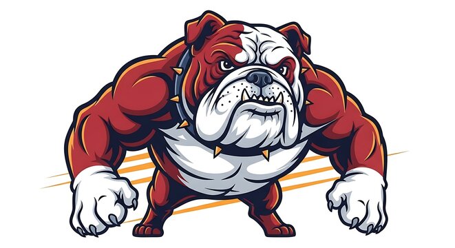 Aggressive Red Brute Bulldog Mascot in Attack Stance
