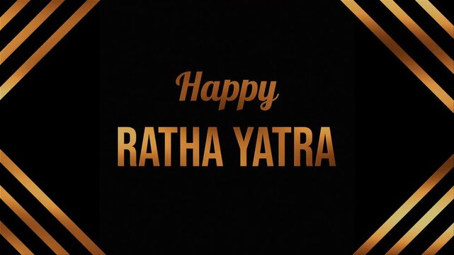 Golden text on black background with diagonal stripes. Celebrates the vibrant Ratha Yatra festival. Elegant design suits cultural or festive events. Ideal for celebrations, posters
