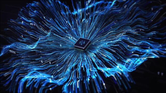 Inscription chat blue digital background. Chat Chat AI GPT or Artificial Intelligence Smart AI. Artificial intelligence processor. 3d chat Bot program Artificial intelligence or AI technology concept.