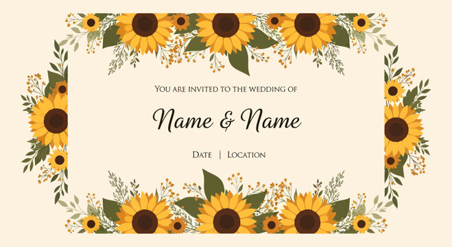 Sunflower Wedding Invitation Card Design.