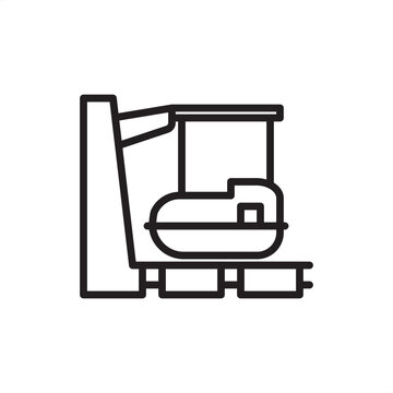 Lifeboat davit icon symbolizing marine safety, representing vessel hardware, launch tools, evacuation gear, maritime rescue systems, and industrial logistics for emergency survival craft deployment.