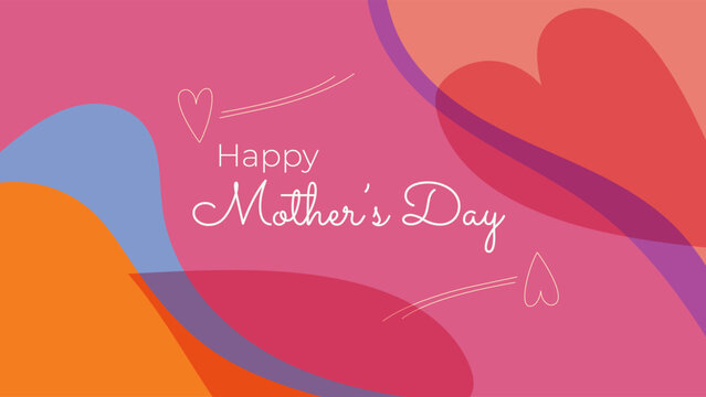 Happy Mother's Day Illustration with Abstract Hand Drawn Organic Shapes Heart Pink Background Design Vector. Ideal for International Women&rsquo;s Day Celebrations, Social Media Posts, Posters, Banners