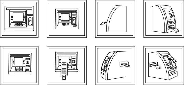 ATM machine icons for banking services and financial transactions.