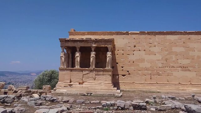 Erechtheion Caryatids Temple On Acropolis Athens Greece