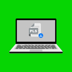 Fototapeta premium Laptop displaying PLS file download icon on screen.