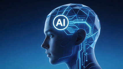 Obraz premium AI human head with circuit design