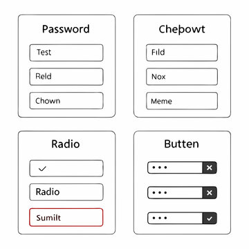 UI form UI form password field radio buttons checkboxes text input submit button