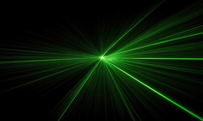 Naklejka premium Intense green laser light bursts from a central point, forming radial beams