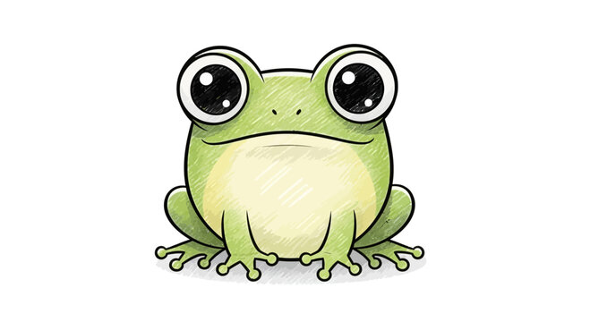 Cute cartoon frog with big eyes, simple drawing, white background
