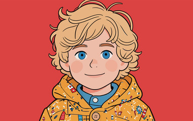 Fototapeta premium Cartoon Boy with Blonde Hair and Colorful Jacket