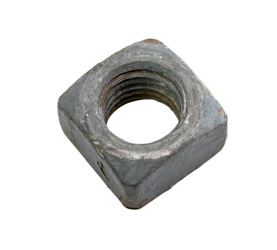 A used metal square nut on a transparent background PNG  