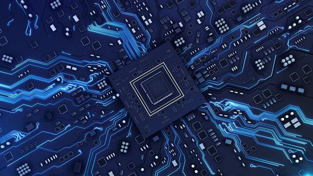 Detailed microchip processor embedded in circuit board advanced hardware systems, computing power, electronic engineering, semiconductor technology, digital infrastructure performance processing 3D