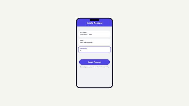 User Authentication Screen Animation with Sign Up Button.
