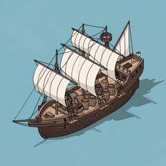 Illustration of a historic sailing ship. © Anak