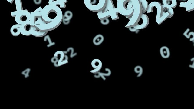 Falling Numbers on a Black Background, a Visual Representation of Data and Calculation