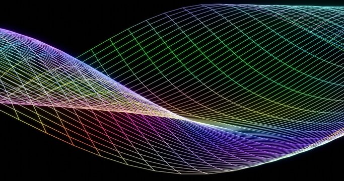 Abstract colorful glowing wave. Cyber digital stylized line art background. 3D rendering.