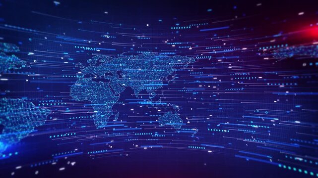 Global Data Map Digital Lines Information Technology High speed data lines over world map digital networking, analytics systems. for technology presentations, business data, global connectivity
