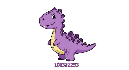 Naklejka premium A charming and friendly cartoon purple dinosaur character with a happy smile, ideal for children's designs, playful themes, and cute prehistoric animal illustrations