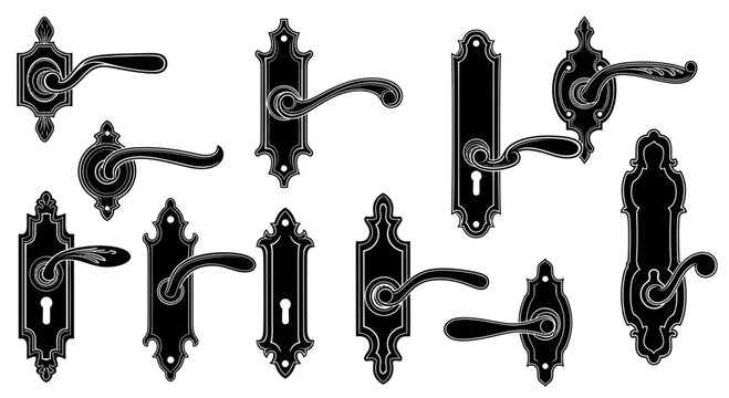Vintage Door Handles Collection - Ornate Antique Hardware Illustrations
