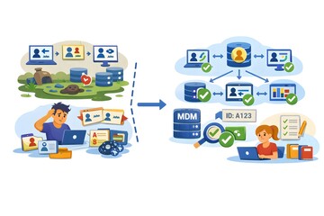 Fototapeta premium Data Duplication Across Systems Solution – Golden Record Strategy with Master Data Management (MDM) Diagram Infographic