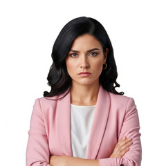 Fototapeta premium Portrait of a woman with pink floral hair accessories smiling warmly isolated on transparent background,png