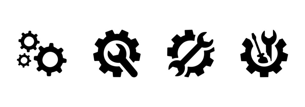 Service icon set, featuring wrench and screwdriver, and gear, glyph style, settings and repair symbols, equipment repair concept.