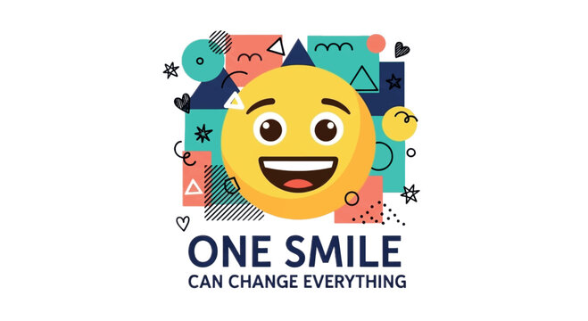Smiling face, colorful emojis, One Smile Can Change Everything, vector emoticon