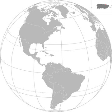 World vector map with country boundaries and graticules (Puerto Rico centered view, orthographic projection, PPT-compatible & fully editable)	