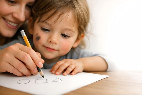 Child drawing shapes worksheet early geometry learning education concept