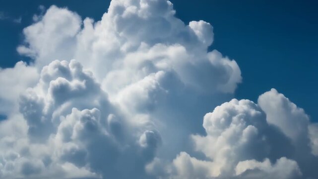 Celestial Cloudscape: A breathtaking view of towering cumulus clouds against a vibrant, expansive azure sky, creating a scene of peace and wonder. Generative AI.