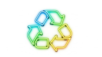 Obraz premium Vibrant neon recycling symbol glowing with environmental awareness and sustainable future