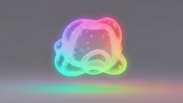 Vibrant iridescent jelly-like form with internal bubbles creating a mesmerizing abstract light