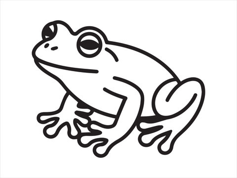 Minimalist frog line art vector, Tree Frog. Tree Frog simple black and white line art vector logo animal drawing isolated on white background