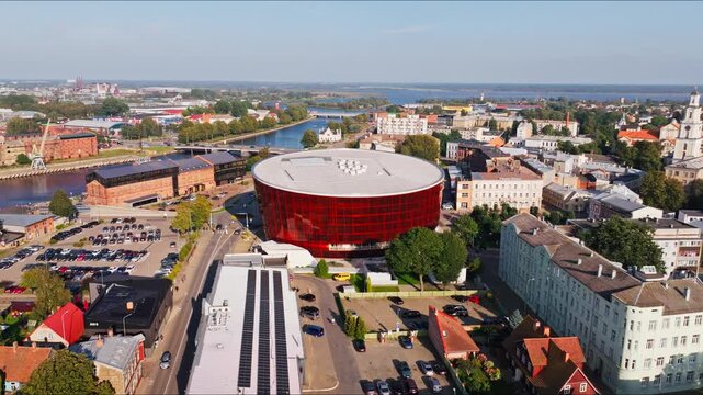 Aerial city view with Great Amber hall canal and buildings Liepaja Latvia