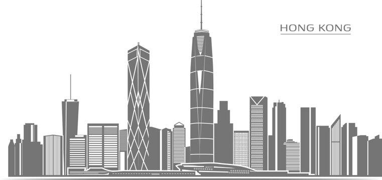 Hong Kong skyline bold vector crop with IFC and Bank of China Tower modern silhouette
