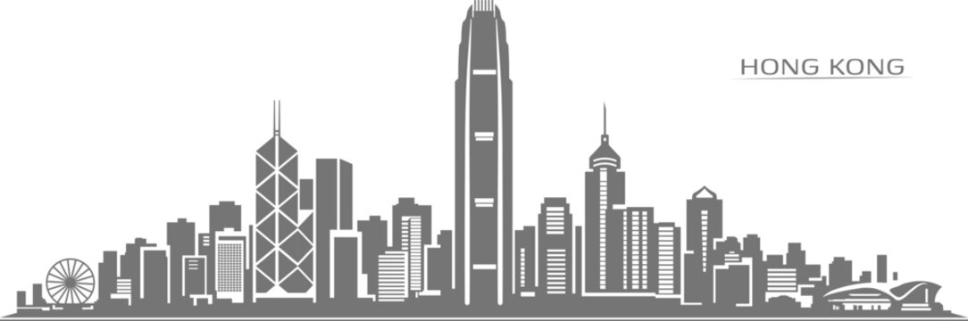 Hong Kong skyline vector with International Finance Centre and Bank of China Tower clean modern silhouette