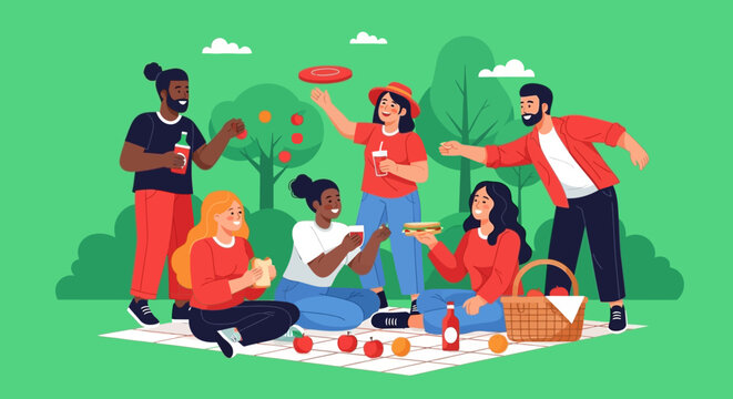Friends Having Outdoor Picnic Together.