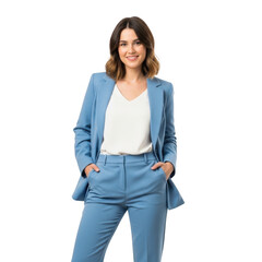 Obraz premium A person wearing a blue jacket and jeans standing with crossed arms isolated on transparent background,png