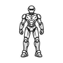 Fototapeta premium Futuristic robot character design in a classic comic book style, rendered in a simple black and white illustration