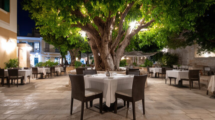 Fototapeta premium An Elegant Outdoor Dining Area, Offering Serenity under the Trees