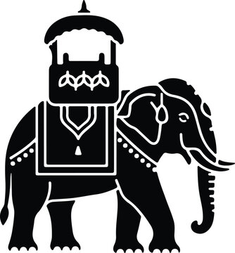 Silhouette of ornate Indian elephant with royal howdah carriage vector design