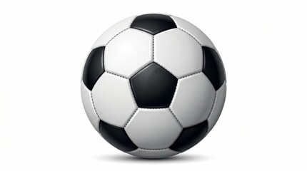 Fototapeta premium Classic Black and White Hexagonal Patterned Soccer Ball on a White Background