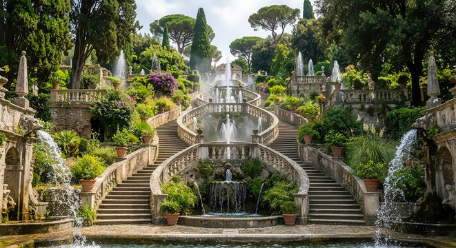 Tivoli, Italy - aerial view of Vill d'Este and the town of Tivoli