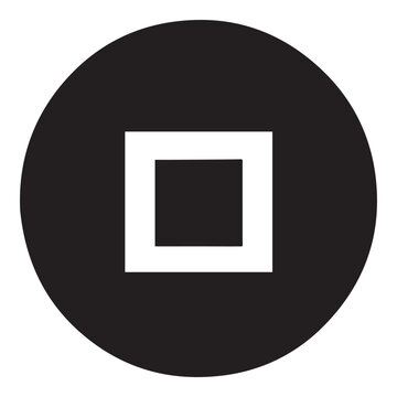 Minimal black circle with white square inside. Simple geometric vector icon for modern logo, app, and UI design projects.