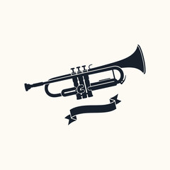 Naklejka premium Silhouette of a Trumpet with a Banner