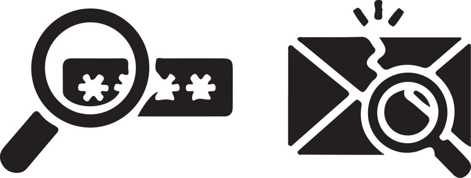 Password Reveal and Email Phishing Scan Icon Set