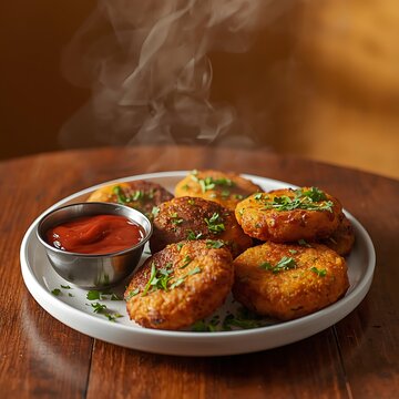 Monsoon special Moong Dal Vada, Pakoda, Dalwada, Pakora or Mungdal Bhajiya or Yellow Split Gram Fritters Served with Green Chutney. selective focus