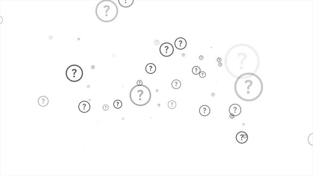 Floating question marks animation. Abstract inquiry symbols drifting with clean minimal background