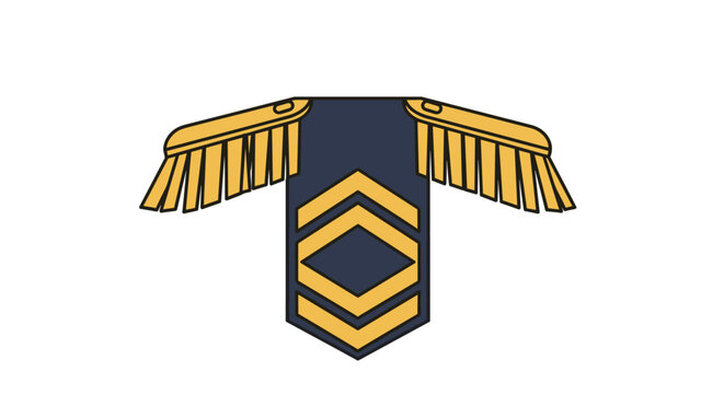 Detailed illustration of a military uniform epaulette with golden fringes and rank insignia on a dark blue base.