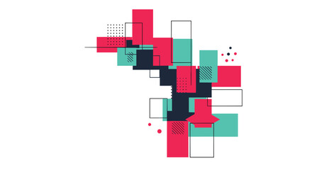 Fototapeta premium Creative abstract composition of overlapping rectangles in red, black, and teal colors for modern graphic design.